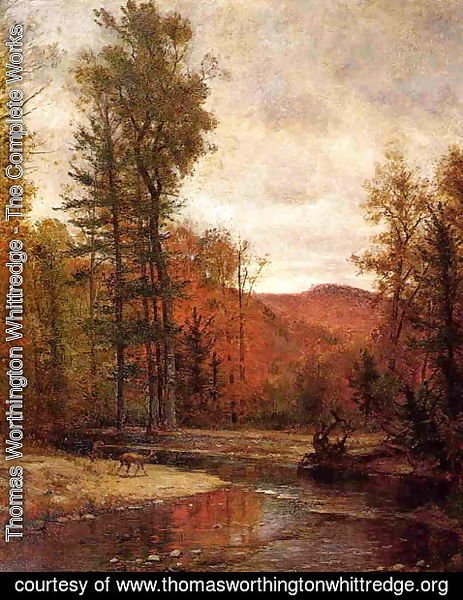 Thomas Worthington Whittredge - Adirondack Woodland with Two Deer