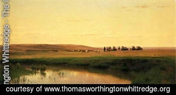 Thomas Worthington Whittredge - A Wagon Train on the Plains, Platte River